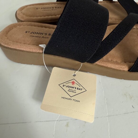 St Johns Bay Strappy Sandals Size 7.5 Black Memory Foam Flat Comfort Summer Fash - Picture 11 of 13